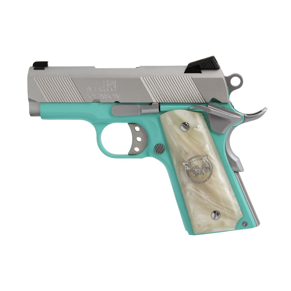 iver johnson arms thrashertb9 1911 thrasher officer 70 series 9mm luger 3.13" 8+1 tiffany blue cerakote silver cerakote white synthetic pearl grip Iver Johnson Arms THRASHERTB9 1911 Thrasher Officer 70 Series 9mm Luger 3.13" 8+1 Tiffany Blue Sports South item 111750