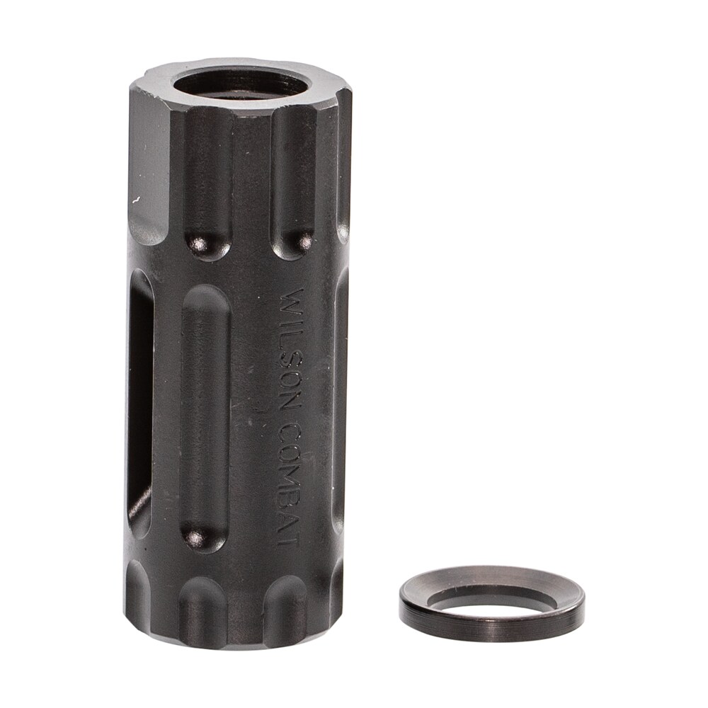 wilson combat trqcomp1/2x28 q comp muzzle brake black melonite qpq steel with 1/2" 28 tpi threads, 2.20" oal & .875" diameter for 5.56x45mm nato ar platform Wilson Combat TRQCOMP1/2X28 Q-Comp Muzzle Brake Black Melonite QPQ Steel Sports South item 111881