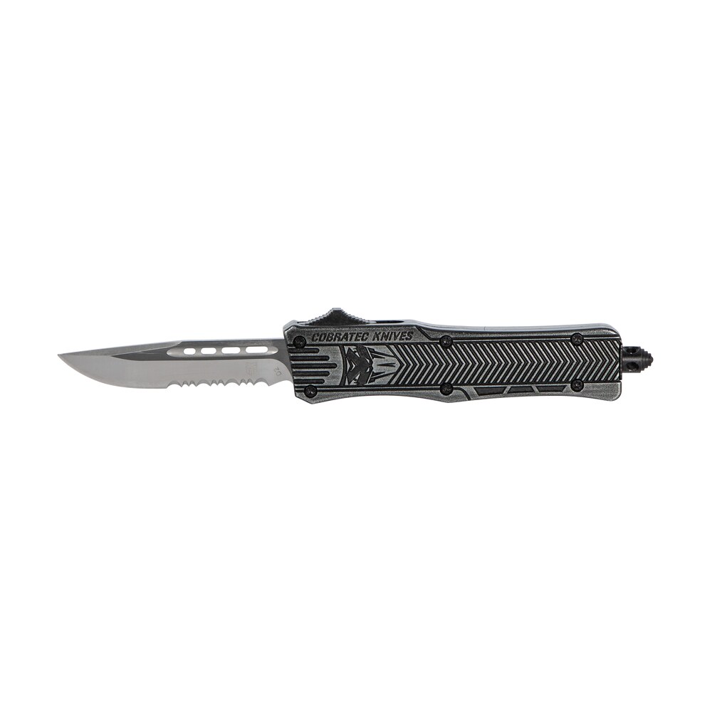 cobratec knives sswctk1sds ctk 1 small 2.75" otf part serrated d2 steel blade/black stonewashed aluminum handle features glass breaker includes pocket clip CobraTec Knives SSWCTK1SDS CTK-1 Small 2.75" OTF Part Serrated D2 Steel Blade/Black Stonewashed Sports South item 112476