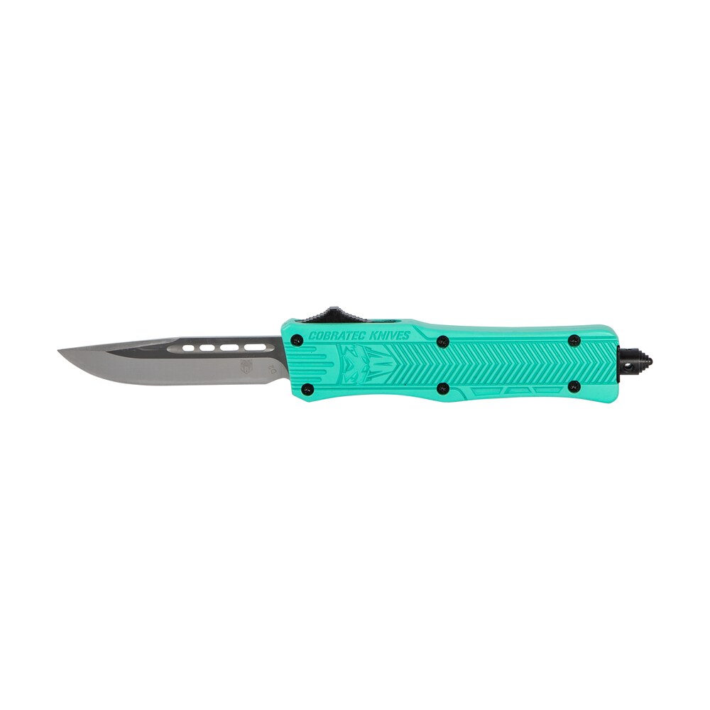 cobratec knives stfctk1sdns ctk 1 small 2.75" otf drop point plain d2 steel blade/tiffany blue aluminum handle features glass breaker includes pocket clip CobraTec Knives STFCTK1SDNS CTK-1 Small 2.75" OTF Drop Point Plain D2 Steel Blade/Tiffany Blue Sports South item 112482