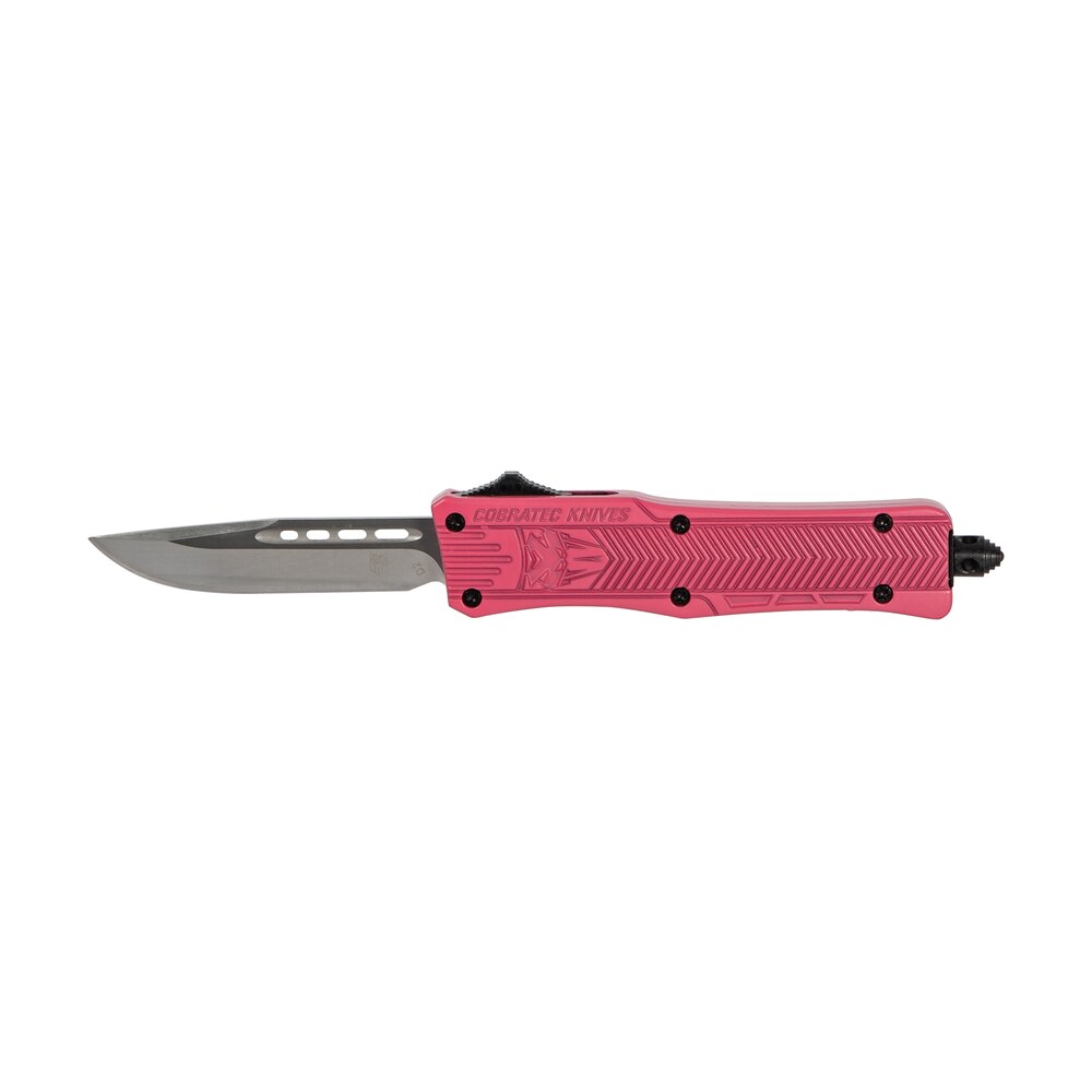 cobratec knives spkctk1sdns ctk 1 small 2.75" otf drop point plain d2 steel blade/pink aluminum handle features glass breaker includes pocket clip CobraTec Knives SPKCTK1SDNS CTK-1 Small 2.75" OTF Drop Point Plain D2 Steel Blade/Pink Aluminum Sports South item 112485