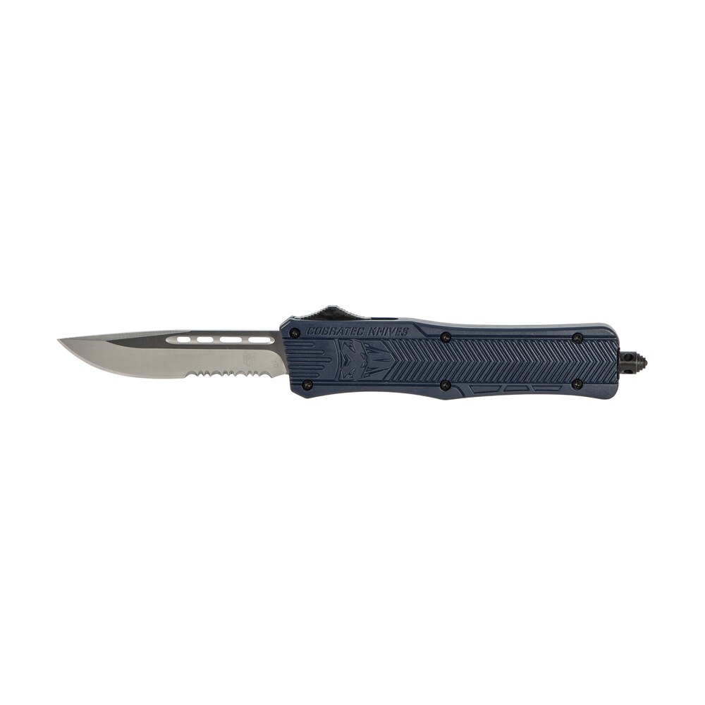 cobratec knives mnyctk1mds ctk 1 medium 3" otf drop point part serrated d2 steel blade/nypd blue aluminum handle features glass breaker includes pocket clip CobraTec Knives MNYCTK1MDS CTK-1 Medium 3" OTF Drop Point Part Serrated D2 Steel Blade/NYPD Sports South item 112498
