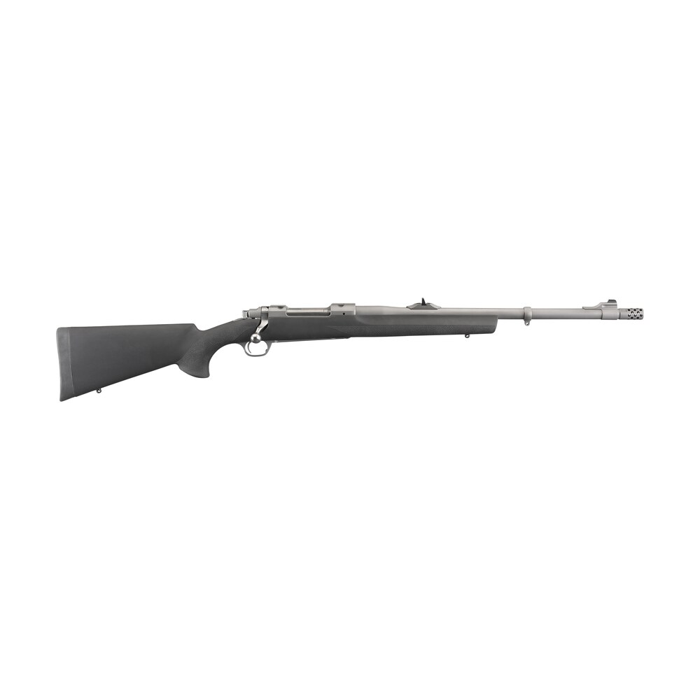 ruger 57100 hawkeye alaskan full size 375 ruger 3+1 20" matte stainless steel threaded barrel, integral scope mounts stainless steel receiver, black hogue overmolded synthetic stock Ruger 57100 Hawkeye Alaskan Full Size 375 Ruger 3+1 20" Matte Stainless Steel Threaded Sports South item 112538