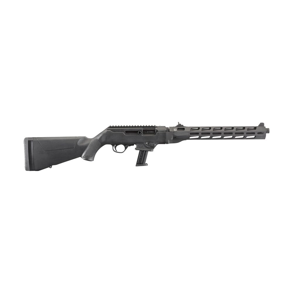 ruger 19117 pc carbine *ca compliant 9mm luger 10+1 16.12" threaded/fluted barrel, type iii hard coat anodized aluminum alloy receiver, synthetic stock, m lok accessory slots, optics ready Ruger 19117 PC Carbine *CA Compliant 9mm Luger 10+1 16.12" Threaded/Fluted Sports South item 113038