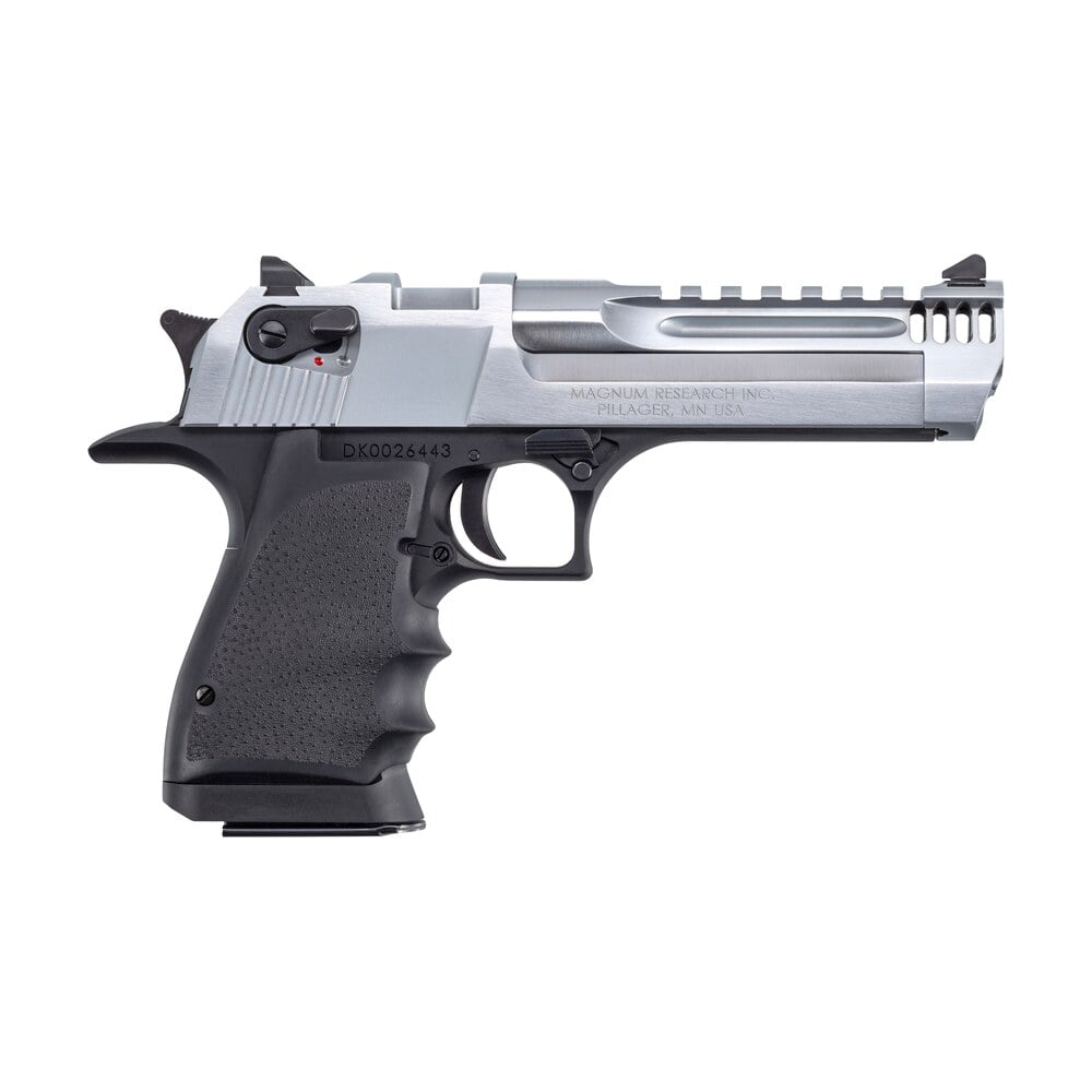 magnum research de44l5bc desert eagle l5 44 rem mag 5" with muzzle brake 8+1 black hardcoat anodized aluminum brushed chrome carbon steel slide black hogue wraparound rubber grip Magnum Research DE44L5BC Desert Eagle L5 44 Rem Mag 5" Sports South item 113391