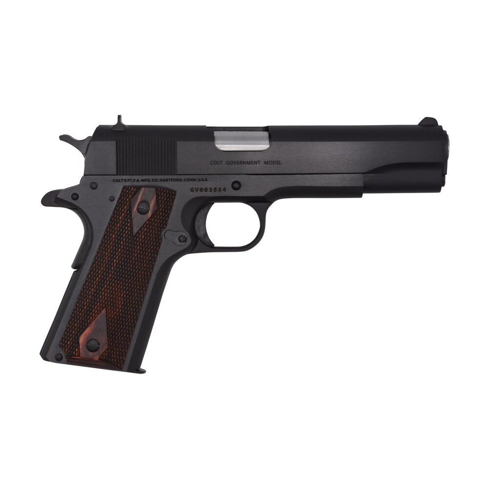 colt mfg o1911c 1911 government 45 acp 7+1, 5" stainless national match barrel, blued serrated steel slide & frame w/beavertail double diamond checkered rosewood grip Colt Mfg O1911C 1911 Government 45 ACP 7+1, 5" Stainless National Match Sports South item 113546