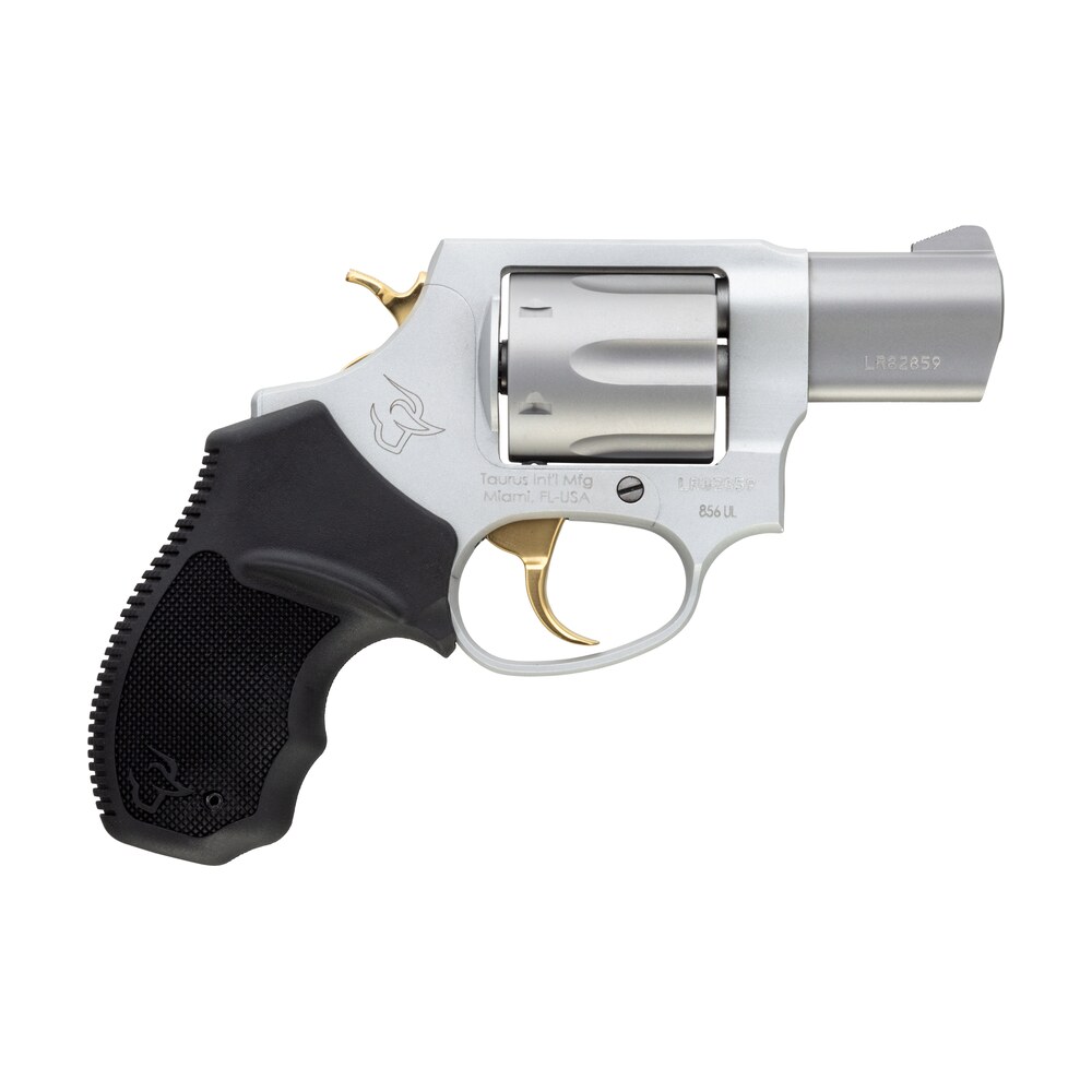 taurus 2 856029ulgld 856 ultra lite small 38 special 6 shot 2" matte stainless steel barrel, cylinder & frame, gold accents, black finger grooved rubber grip, transfer bar safety, exposed hammer Taurus 2-856029ULGLD 856 Ultra-Lite Small 38 Special 6 Shot 2" Matte Stainless Steel Sports South item 113678