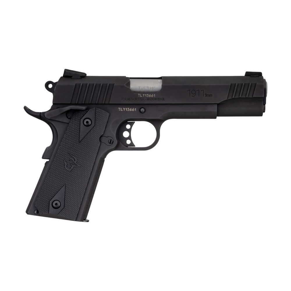 taurus 11911019mm 1911 9mm luger 9+1 5" barrel, matte black finish beavertail frame, serrated matte black steel slide & checkered polymer grip includes magazine Taurus 11911019MM 1911 9mm Luger 9+1 5" Sports South item 113680