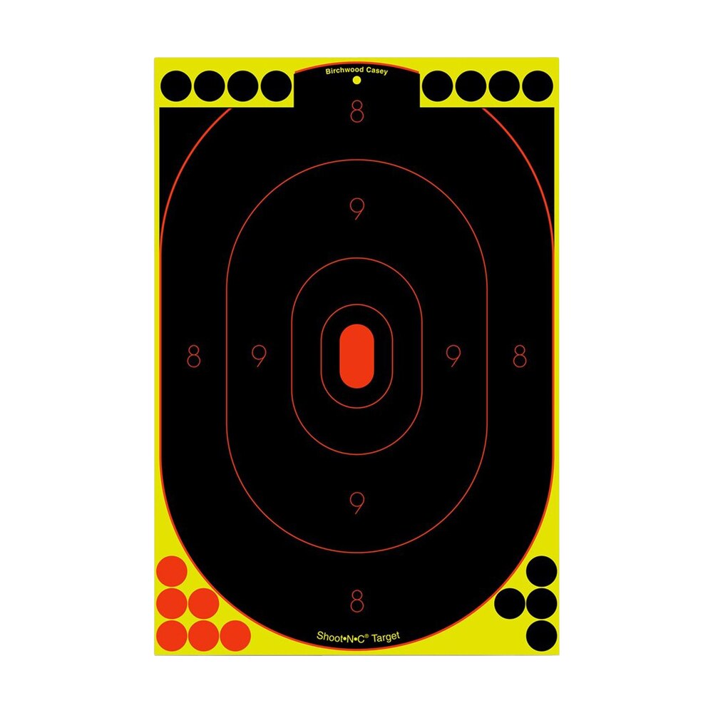 birchwood casey 34603 shoot n c reactive target self adhesive paper black/yellow/red 12"x18" oval silhouette 100 pack Birchwood Casey 34603 Shoot-N-C Reactive Target Self-Adhesive Paper Black/Yellow/Red 12"x18" Sports South item 113782