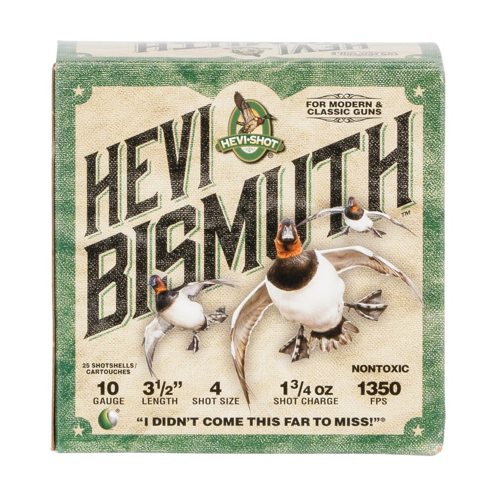 hevi shot hs15504 hevi bismuth 10gauge 3.50" 1 3/4oz bismuth 4shot 25 per box/10 case HEVI-Shot HS15504 HEVI-Bismuth 10Gauge 3.50" 1 3/4oz Bismuth 4Shot 25 Per Box/10 Case Sports South item 114121