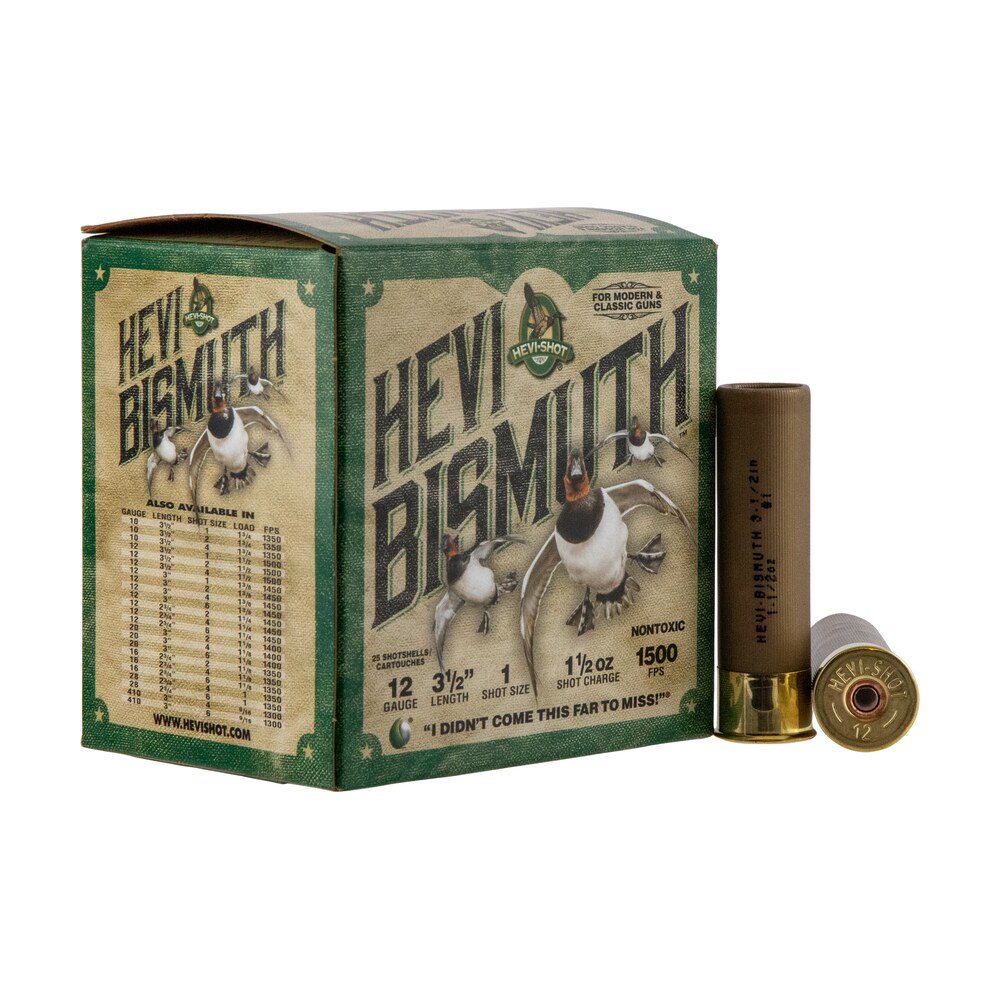 hevi shot hs14501 hevi bismuth 12gauge 3.50" 1 1/2oz bismuth 1shot 25 per box/10 case HEVI-Shot HS14501 HEVI-Bismuth 12Gauge 3.50" 1 1/2oz Bismuth 1Shot 25 Per Box/10 Case Sports South item 114122