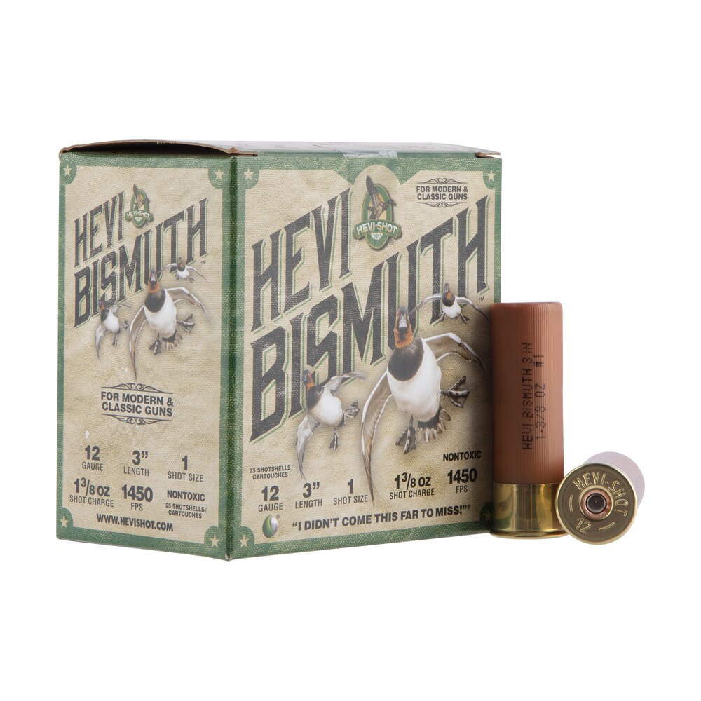 hevi shot hs14001 hevi bismuth 12gauge 3" 1 3/8oz bismuth 1shot 25 per box/10 case HEVI-Shot HS14001 HEVI-Bismuth 12Gauge 3" 1 3/8oz Bismuth 1Shot 25 Per Box/10 Case Sports South item 114125