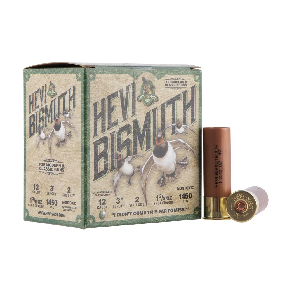 hevi shot hs14002 hevi bismuth 12gauge 3" 1 3/8oz bismuth 2shot 25 per box/10 case HEVI-Shot HS14002 HEVI-Bismuth 12Gauge 3" 1 3/8oz Bismuth 2Shot 25 Per Box/10 Case Sports South item 114126