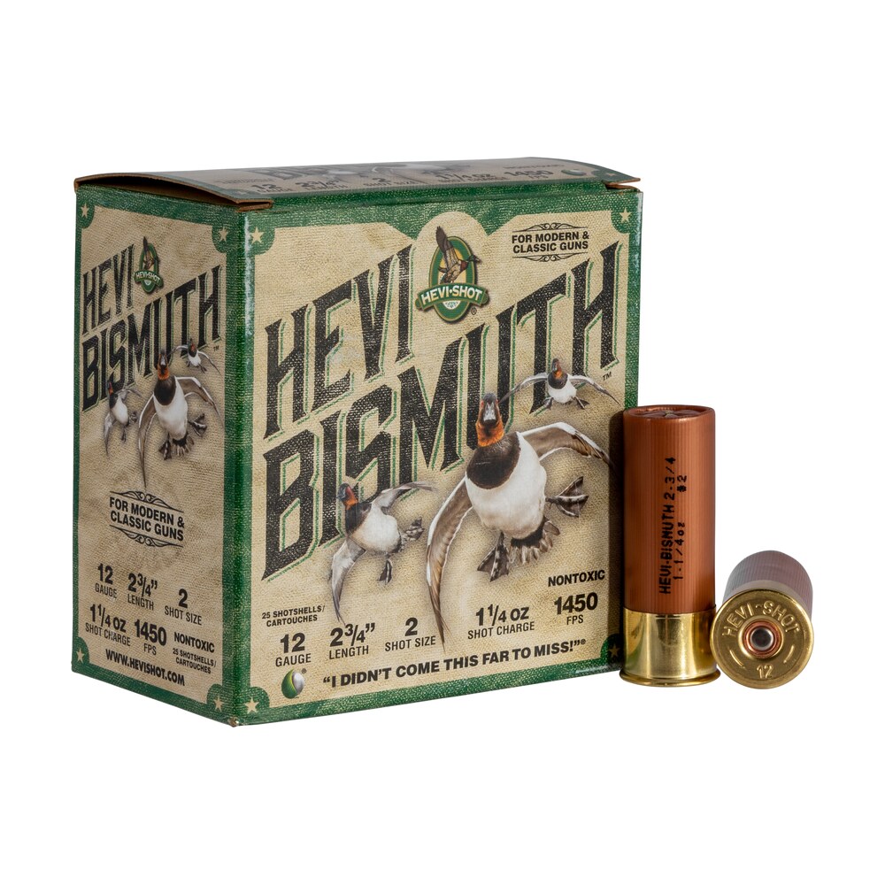 hevi shot hs14702 hevi bismuth 12gauge 2.75" 1 1/4oz bismuth 2shot 25 per box/10 case HEVI-Shot HS14702 HEVI-Bismuth 12Gauge 2.75" 1 1/4oz Bismuth 2Shot 25 Per Box/10 Case Sports South item 114129