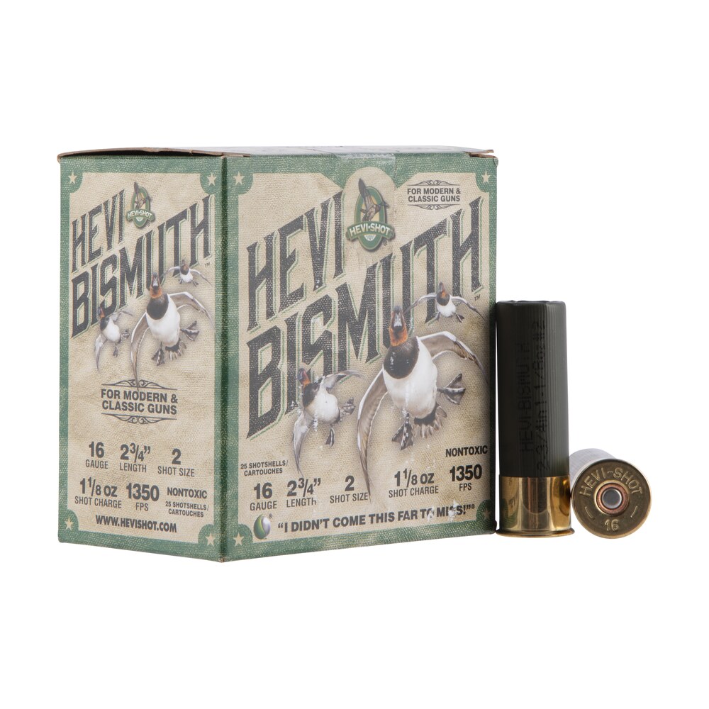 hevi shot hs16702 hevi bismuth 16gauge 2.75" 1 1/8oz bismuth 2shot 25 per box/10 case HEVI-Shot HS16702 HEVI-Bismuth 16Gauge 2.75" 1 1/8oz Bismuth 2Shot 25 Per Box/10 Case Sports South item 114135