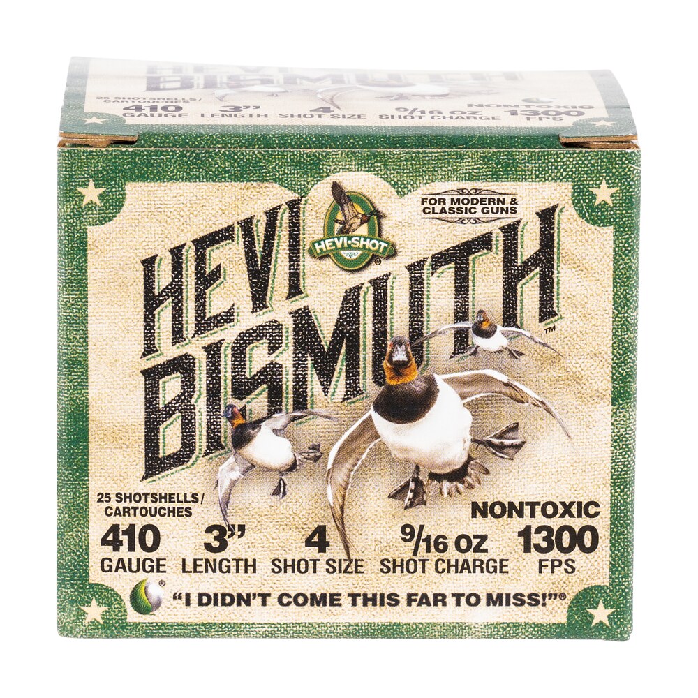 hevi shot hs19004 hevi bismuth 410gauge 3" 9/16oz bismuth 4shot 25 per box/10 case HEVI-Shot HS19004 HEVI-Bismuth 410Gauge 3" 9/16oz Bismuth 4Shot 25 Per Box/10 Case Sports South item 114140