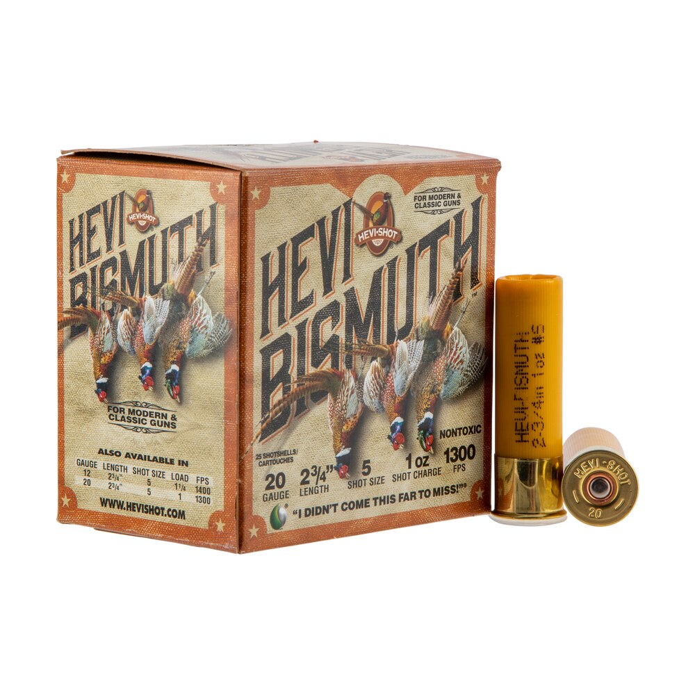 hevi shot hs17715 hevi bismuth upland 20gauge 2.75" 1oz bismuth 5shot 25 per box/10 case HEVI-Shot HS17715 HEVI-Bismuth Upland 20Gauge 2.75" 1oz Bismuth 5Shot 25 Per Box/10 Case Sports South item 114143