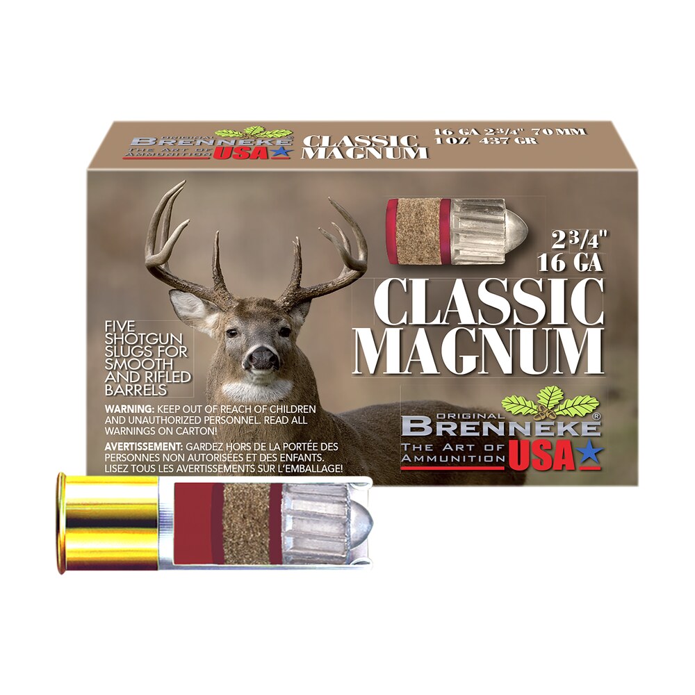 brenneke sl162clm classic magnum 16gauge 2.75" 1oz slug shot 5 per box/50 case Brenneke SL162CLM Classic Magnum 16Gauge 2.75" 1oz Slug Shot 5 Per Box/50 Case Sports South item 114541
