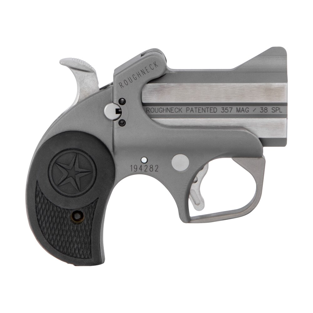 bond arms barn roughneck rough series 38 special/357 mag 2 shot 2.50" rough matte stainless steel barrel & frame, black rubber grips Bond Arms BARN Roughneck Rough Series 38 Special/357 Mag 2 Shot 2.50" Rough Matte Stainless Sports South item 115401