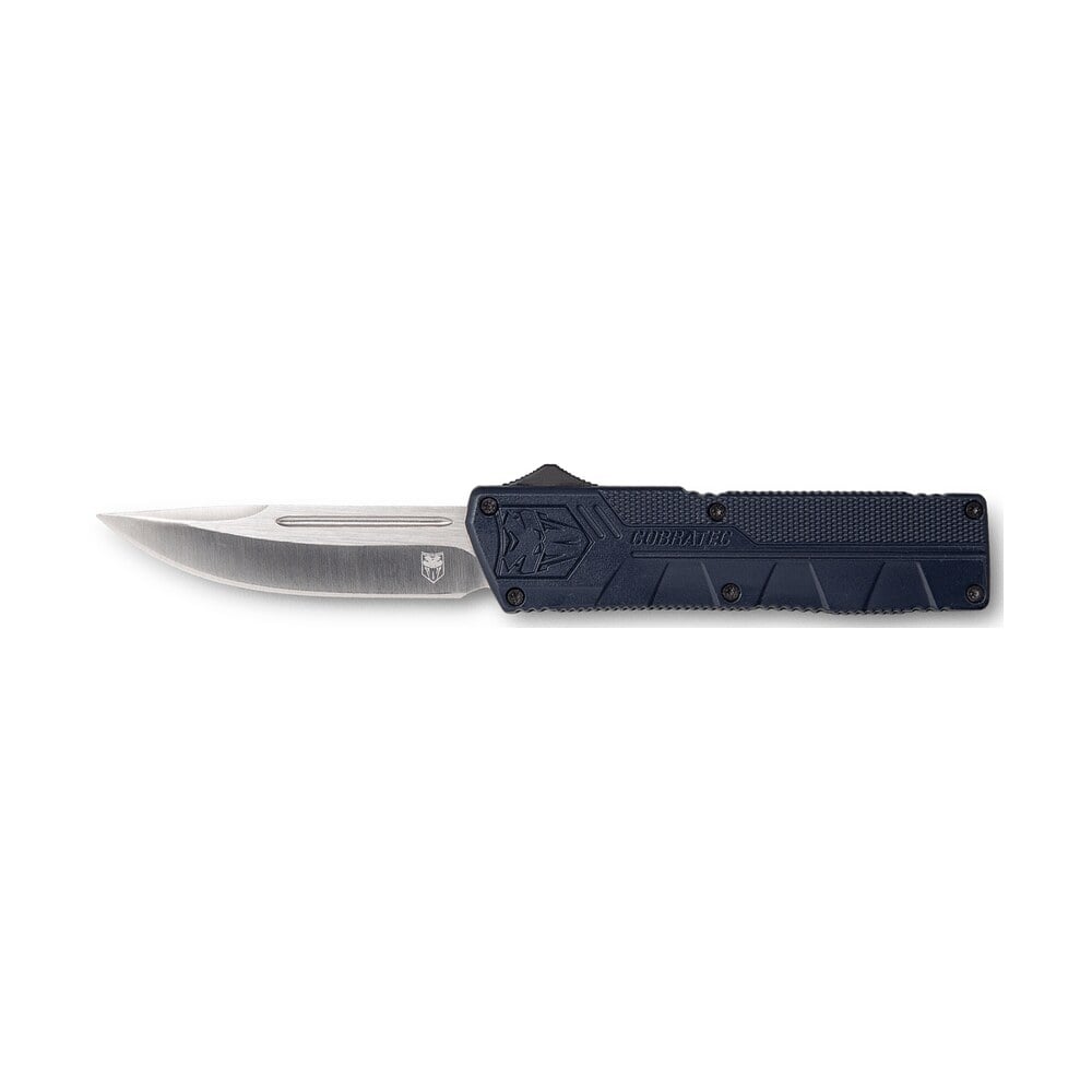 cobratec knives nyctlwdns lightweight 3.25" otf drop point plain d2 steel blade/nypd blue aluminum handle includes pocket clip CobraTec Knives NYCTLWDNS Lightweight 3.25" OTF Drop Point Plain D2 Steel Blade/NYPD Blue Sports South item 115612