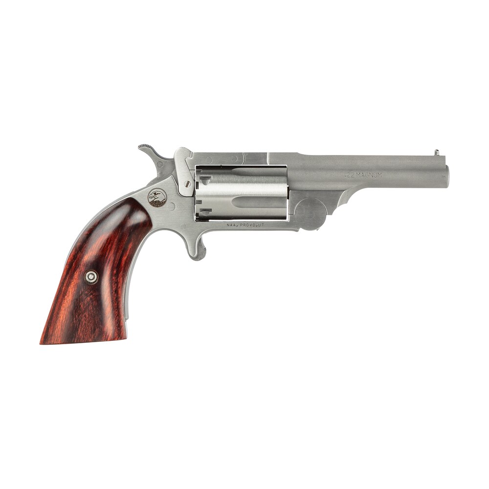 north american arms 22mr250 ranger ii 22 wmr 5 shot 2.50" stainless steel barrel, stainless steel frame, stainless cylinder, wood boot grip, exposed hammer North American Arms 22MR250 Ranger II 22 WMR 5 Shot 2.50" Stainless Steel Sports South item 115822