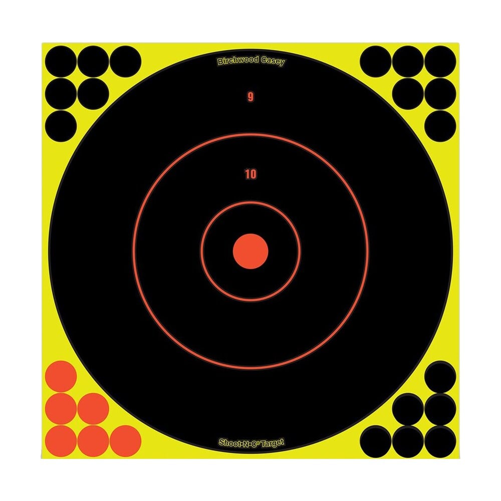 birchwood casey 34070 shoot n c reactive target self adhesive paper black/yellow/red 12" bullseye 100 pack Birchwood Casey 34070 Shoot-N-C Reactive Target Self-Adhesive Paper Black/Yellow/Red 12" Sports South item 115971