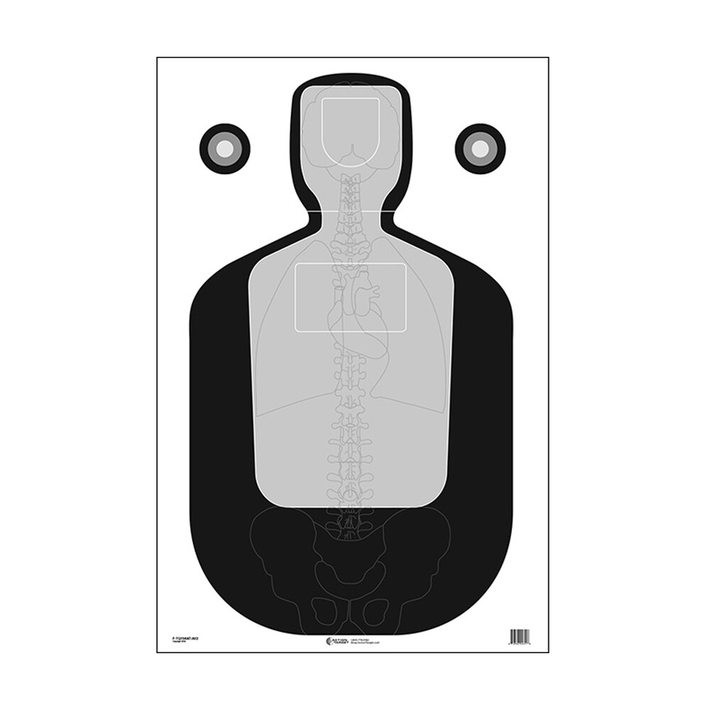 action target ftq19antav2100 qualification silhouette/vitals paper hanging 23" x 35" black/gray 100 per box Action Target FTQ19ANTAV2100 Qualification Silhouette/Vitals Paper Hanging 23" x 35" Black/Gray Sports South item 116041