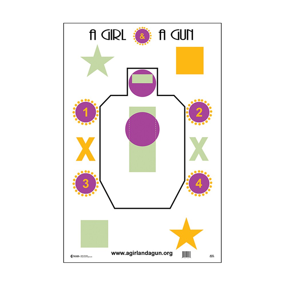 action target agg100 training a girl & a gun idpa silhouette paper 23" x 35" multi color 100 per box Action Target AGG100 Training A Girl & A Gun IDPA Silhouette Paper 23" x 35" Multi-Color Sports South item 116054