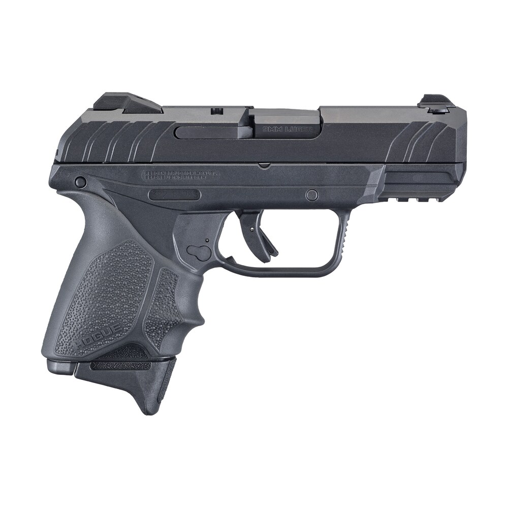 ruger 3829 security 9 compact 9mm luger 3.42" barrel 10+1, black nylon grip frame with picatinny acc. rail, black oxide steel slide, hogue beavertail handall grip sleeve, manual safety Ruger 3829 Security-9 Compact 9mm Luger 3.42" Barrel 10+1, Black Nylon Grip Frame Sports South item 116284