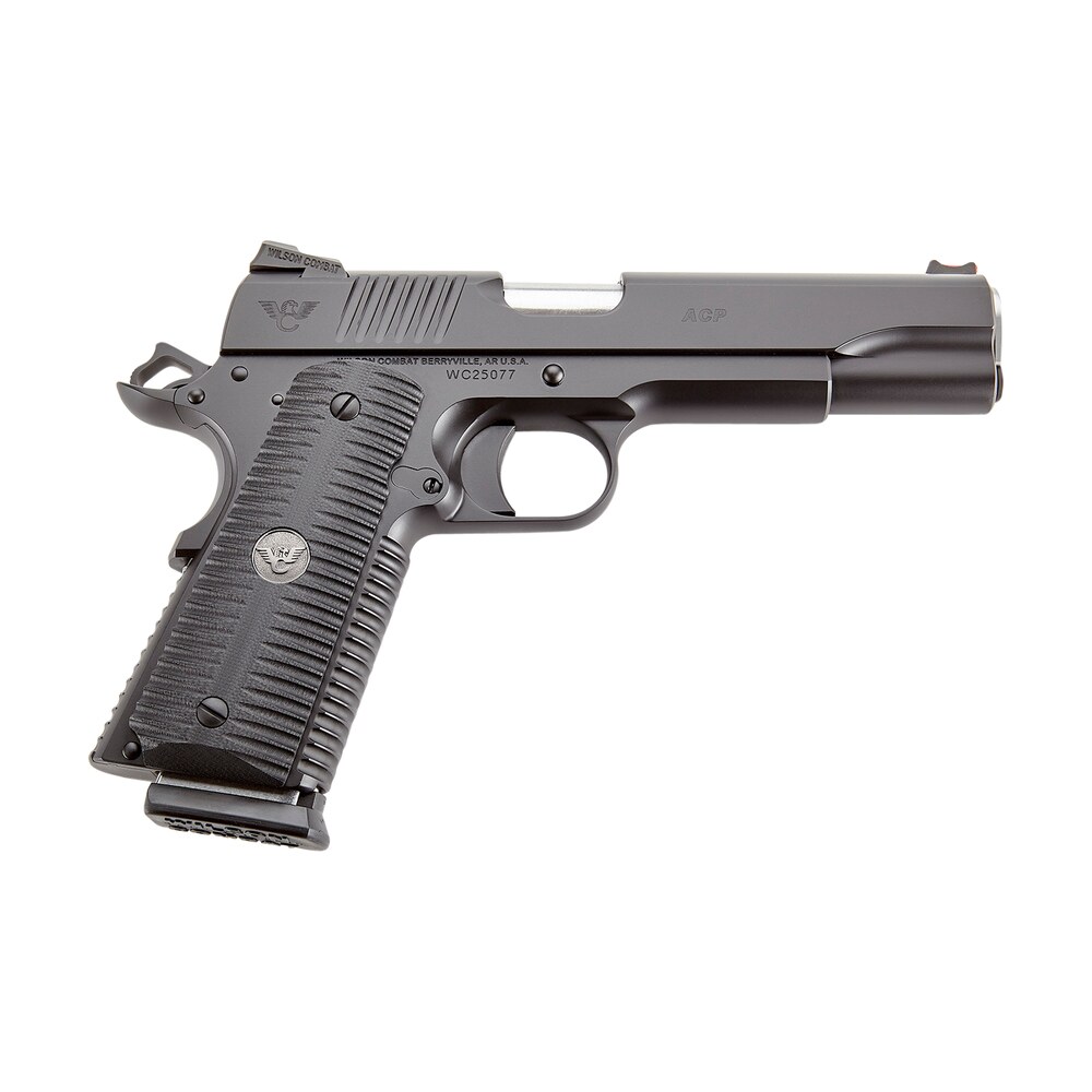 wilson combat acpfs45 acp full size 45 acp caliber with 5" barrel, 8+1 capacity, black armor tuff finish carbon steel beavertail frame, serrated black carbon steel slide & black g10 eagle claw grip Wilson Combat ACPFS45 ACP Full-Size 45 ACP Caliber Sports South item 116290