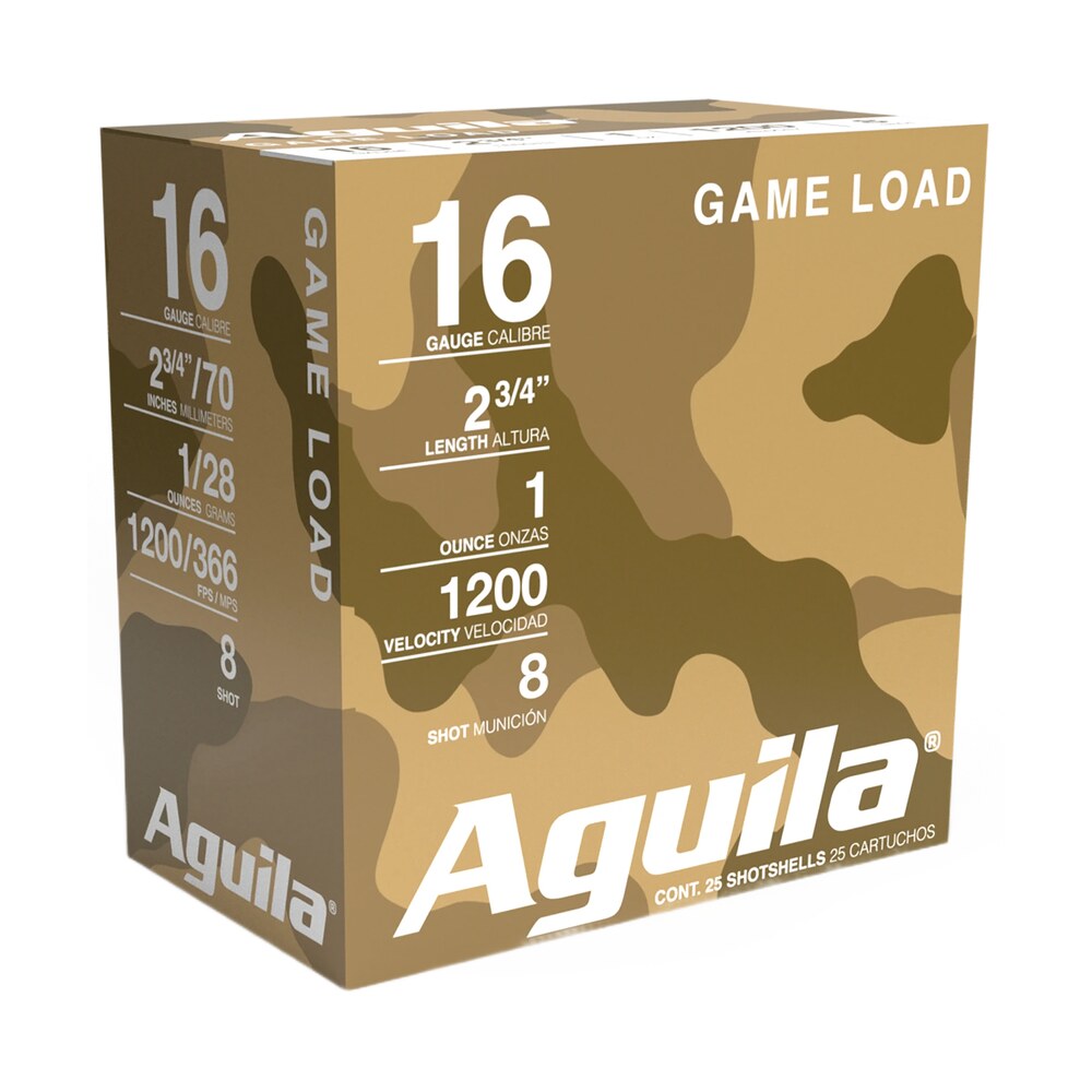 aguila 1chb1618 game load 16gauge 2.75" 1oz 8shot 25 per box/10 case Aguila 1CHB1618 Game Load 16Gauge 2.75" 1oz 8Shot 25 Per Box/10 Case Sports South item 116393