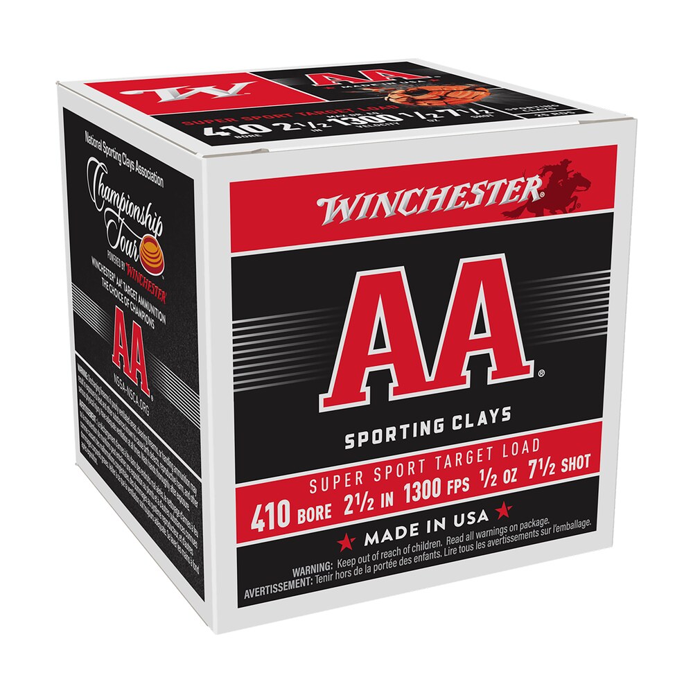 winchester ammo aasc417 aa super sport sporting clay 410gauge 2.50" 1/2oz 7.5shot 25 per box/10 case Winchester Ammo AASC417 AA Super Sport Sporting Clay 410Gauge 2.50" 1/2oz 7.5Shot 25 Per Box/10 Sports South item 116455