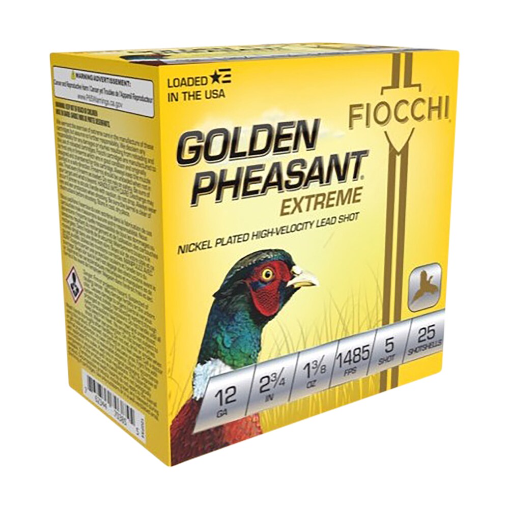 fiocchi 12gpx5 golden pheasant extrema 12gauge 2.75" 1 3/8oz 5shot 25 per box/10 case Fiocchi 12GPX5 Golden Pheasant Extrema 12Gauge 2.75" 1 3/8oz 5Shot 25 Per Box/10 Case Sports South item 116563