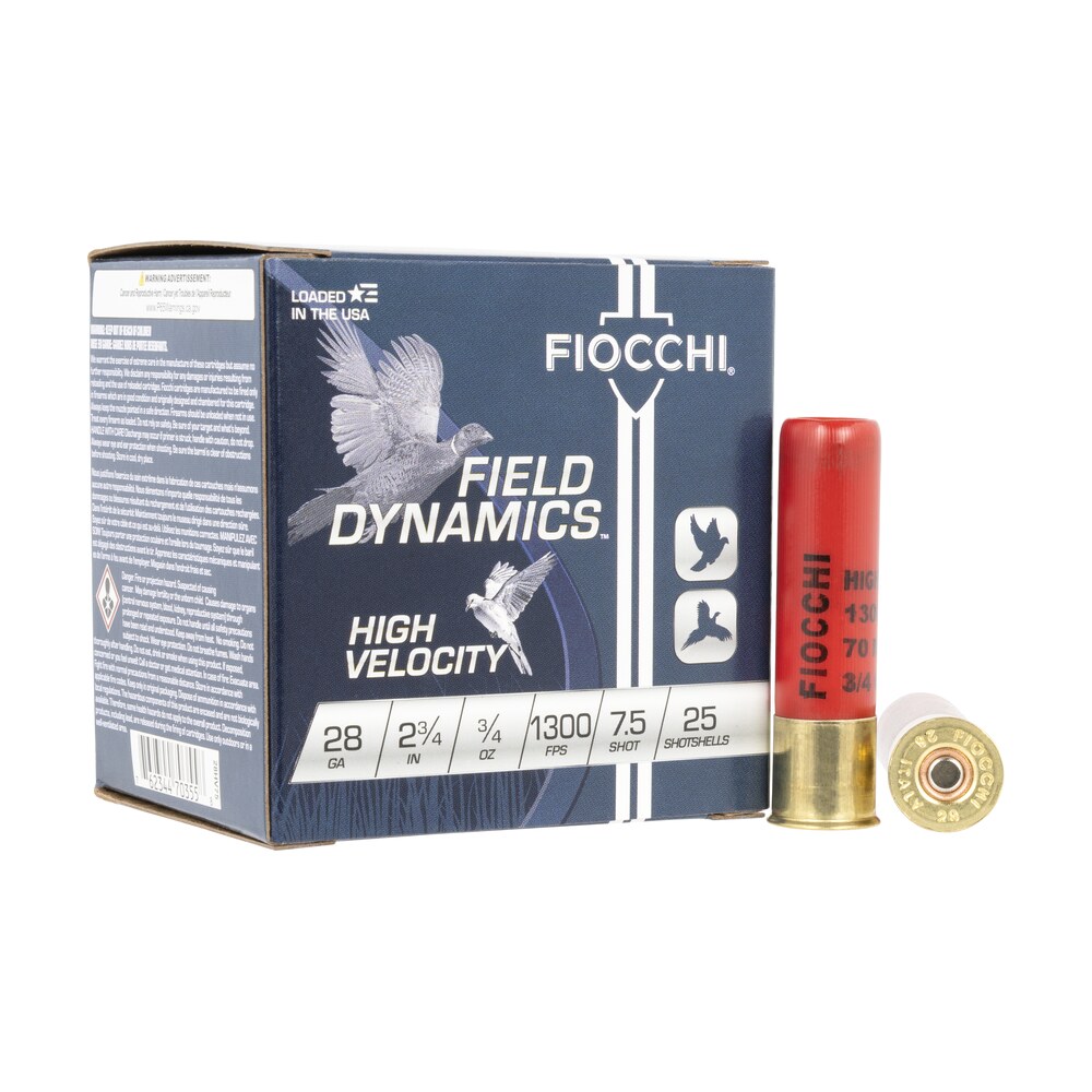 fiocchi 28hv75 field dynamics high velocity 28gauge 2.75" 3/4oz 7.5shot 25 per box/10 case Fiocchi 28HV75 Field Dynamics High Velocity 28Gauge 2.75" 3/4oz 7.5Shot 25 Per Box/10 Case Sports South item 116596