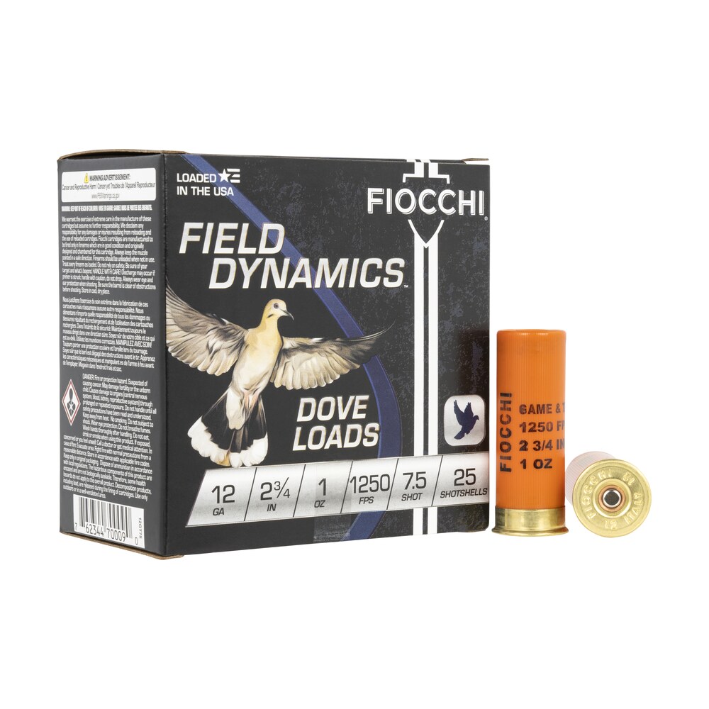 fiocchi 12gt75 field dynamics dove & quail 12gauge 2.75" 1oz 7.5shot 25 per box/10 case Fiocchi 12GT75 Field Dynamics Dove & Quail 12Gauge 2.75" 1oz 7.5Shot 25 Per Box/10 Case Sports South item 116603