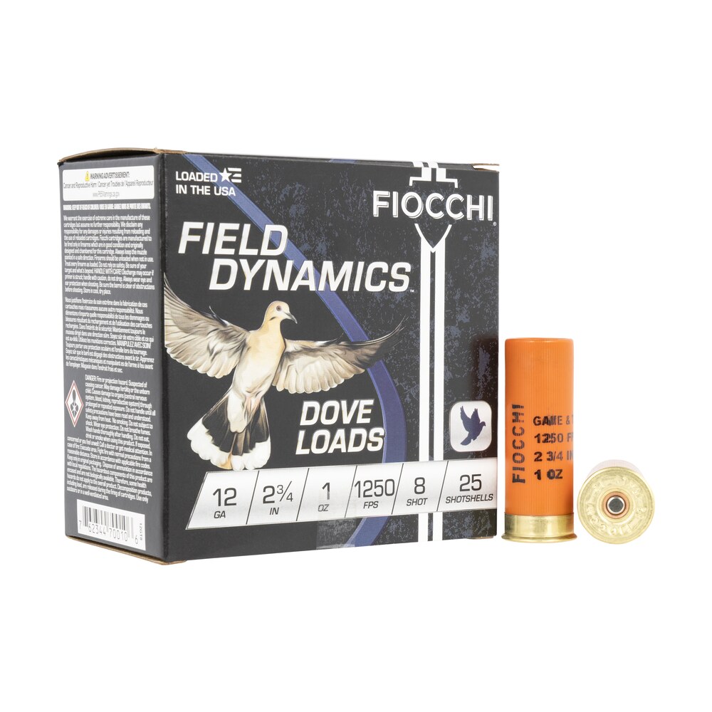 fiocchi 12gt8 field dynamics dove & quail 12gauge 2.75" 1oz 8shot 25 per box/10 case Fiocchi 12GT8 Field Dynamics Dove & Quail 12Gauge 2.75" 1oz 8Shot 25 Per Box/10 Case Sports South item 116604