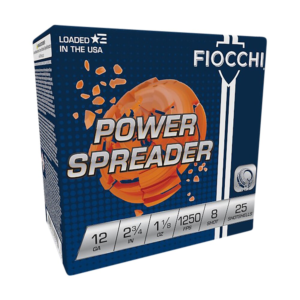 fiocchi 12sscx8 exacta target power spreader 12gauge 2.75" 1 1/8oz 8shot 25 per box/10 case Fiocchi 12SSCX8 Exacta Target Power Spreader 12Gauge 2.75" 1 1/8oz 8Shot 25 Per Box/10 Case Sports South item 116868