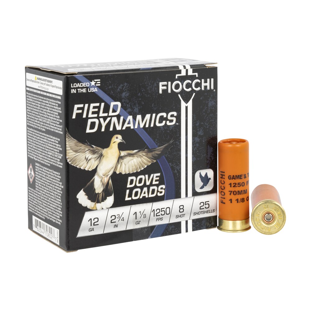 fiocchi 12gtx188 field dynamics dove & quail 12gauge 2.75" 1 1/8oz 8shot 25 per box/10 case Fiocchi 12GTX188 Field Dynamics Dove & Quail 12Gauge 2.75" 1 1/8oz 8Shot 25 Per Box/10 Case Sports South item 116904