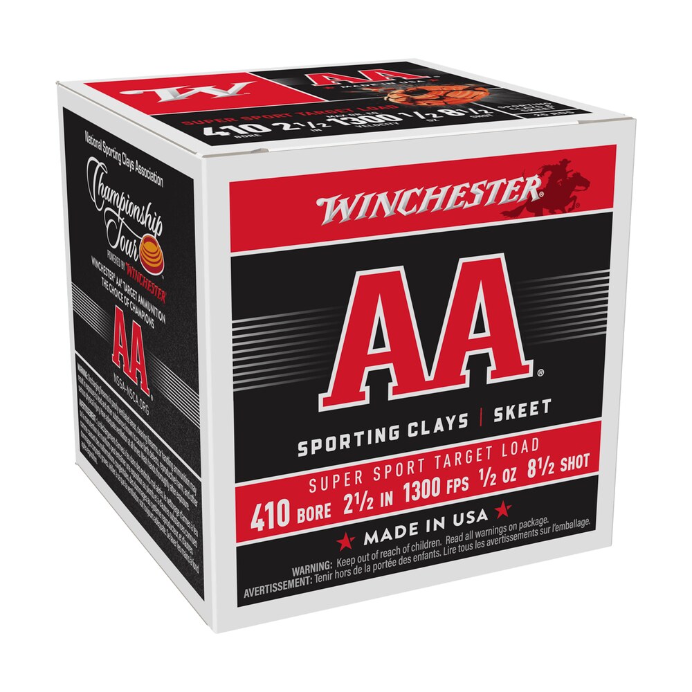 winchester ammo aasc4185 aa super sport sporting clay 410gauge 2.50" 1/2oz 8.5shot 25 per box/10 case Winchester Ammo AASC4185 AA Super Sport Sporting Clay 410Gauge 2.50" 1/2oz 8.5Shot 25 Per Sports South item 117202
