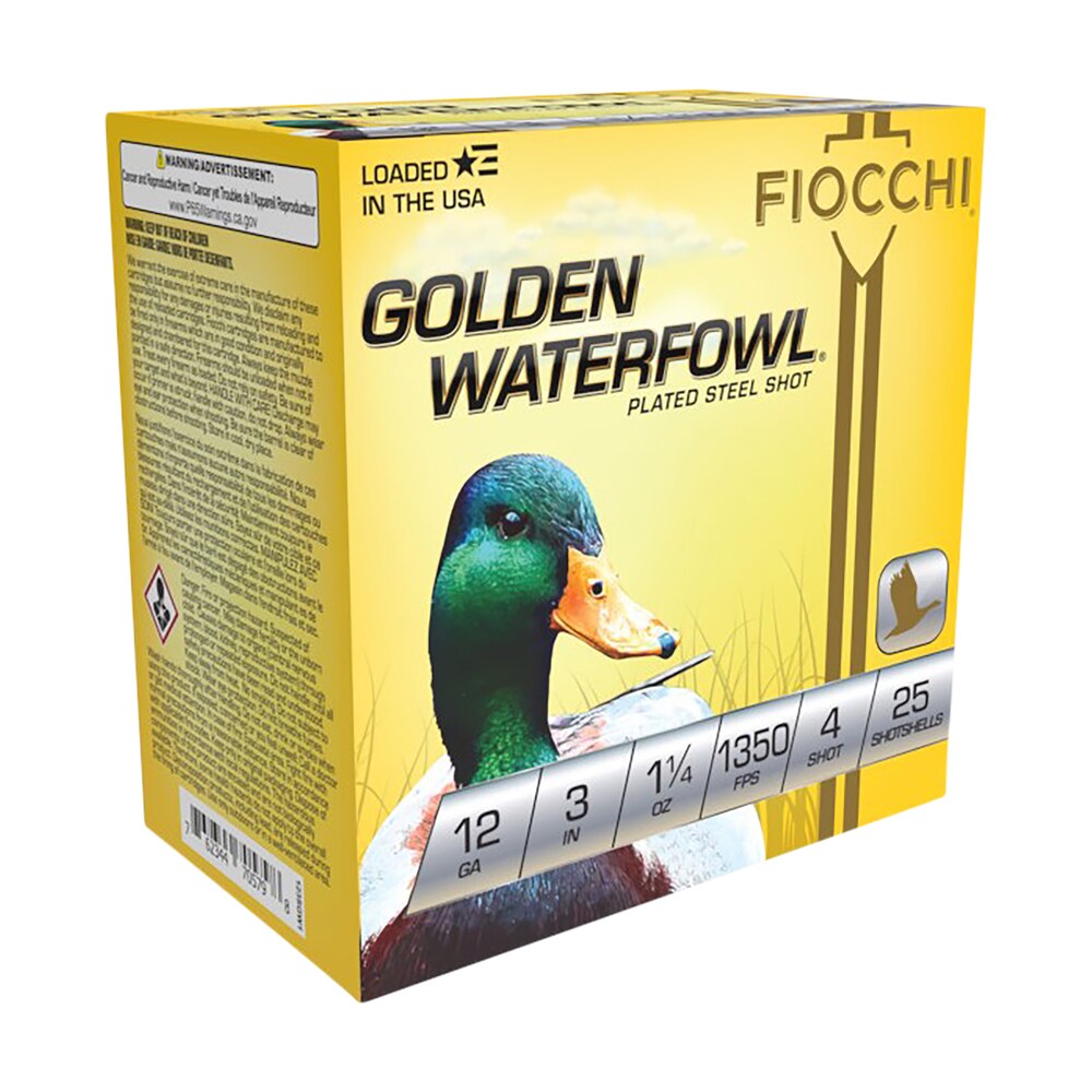 fiocchi 123sgw4 golden waterfowl 12gauge 3" 1 1/4oz 4shot 25 per box/10 case Fiocchi 123SGW4 Golden Waterfowl 12Gauge 3" 1 1/4oz 4Shot 25 Per Box/10 Case Sports South item 117386