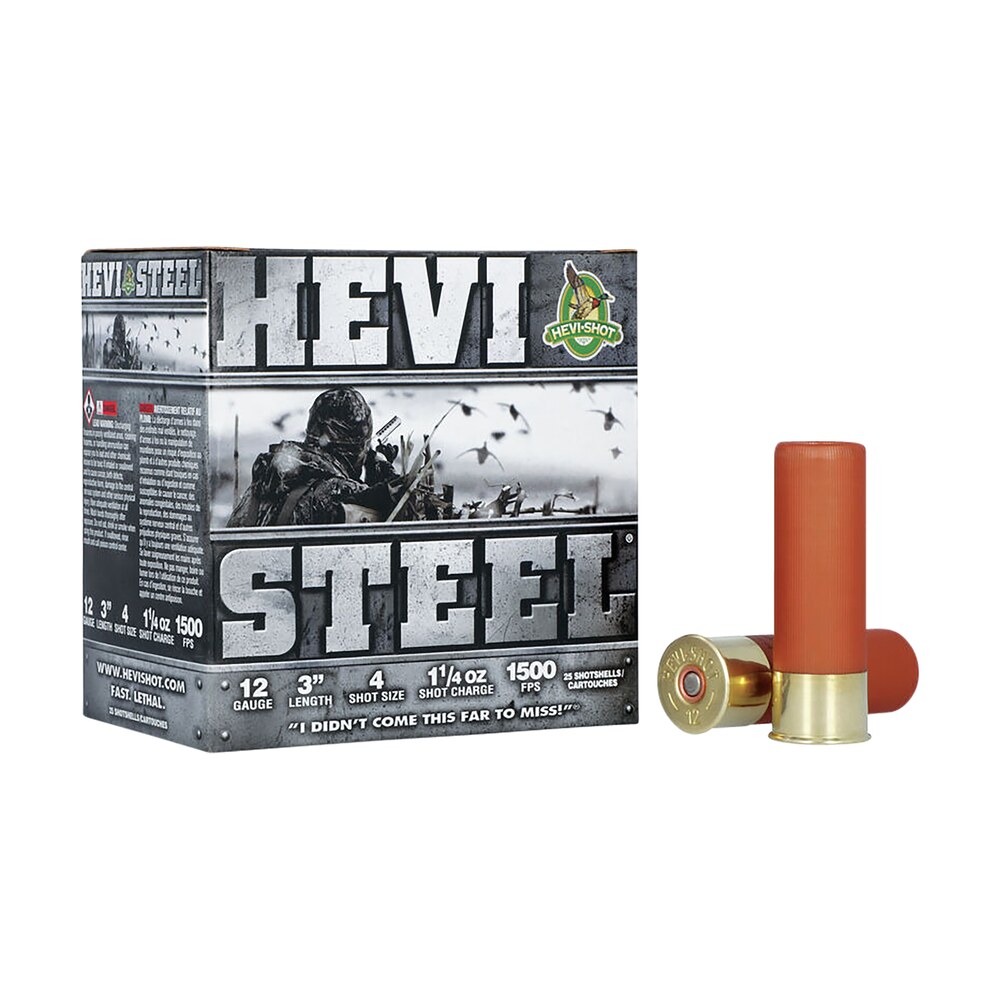 hevi shot hs60004 hevi steel 12gauge 3" 1 1/4oz 4shot 25 per box/10 case HEVI-Shot HS60004 HEVI-Steel 12Gauge 3" 1 1/4oz 4Shot 25 Per Box/10 Case Sports South item 117457