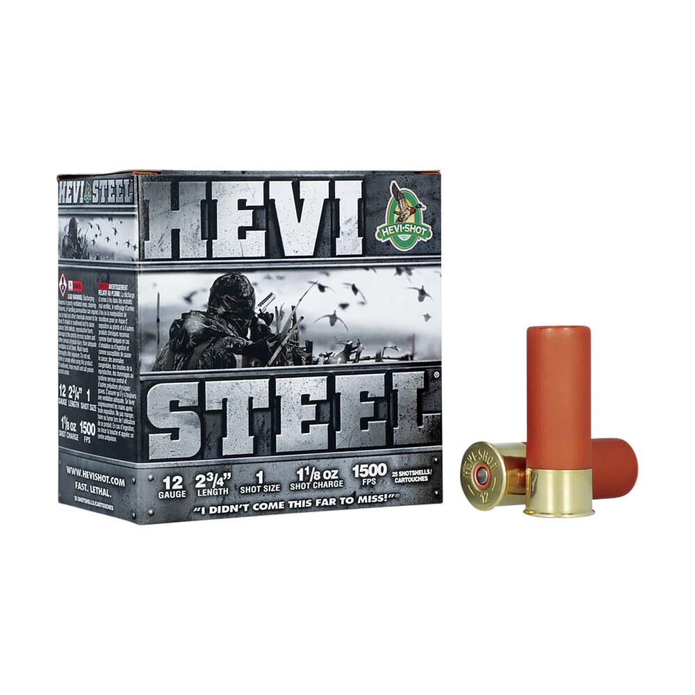 hevi shot hs61221 hevi steel 12gauge 2.75" 1 1/8oz 1shot 25 per box/10 case HEVI-Shot HS61221 HEVI-Steel 12Gauge 2.75" 1 1/8oz 1Shot 25 Per Box/10 Case Sports South item 117458