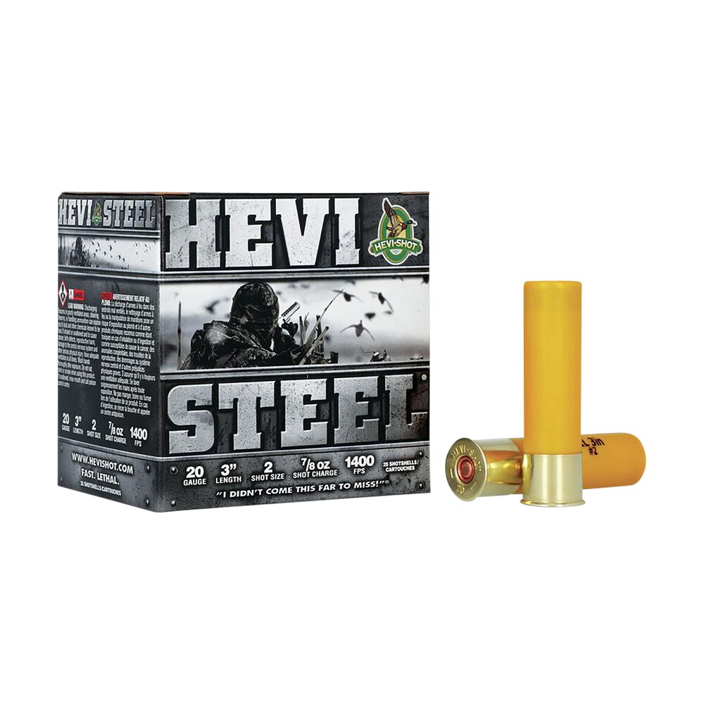 hevi shot hs62002 hevi steel 20gauge 3" 7/8oz 2shot 25 per box/10 case HEVI-Shot HS62002 HEVI-Steel 20Gauge 3" 7/8oz 2Shot 25 Per Box/10 Case Sports South item 117462