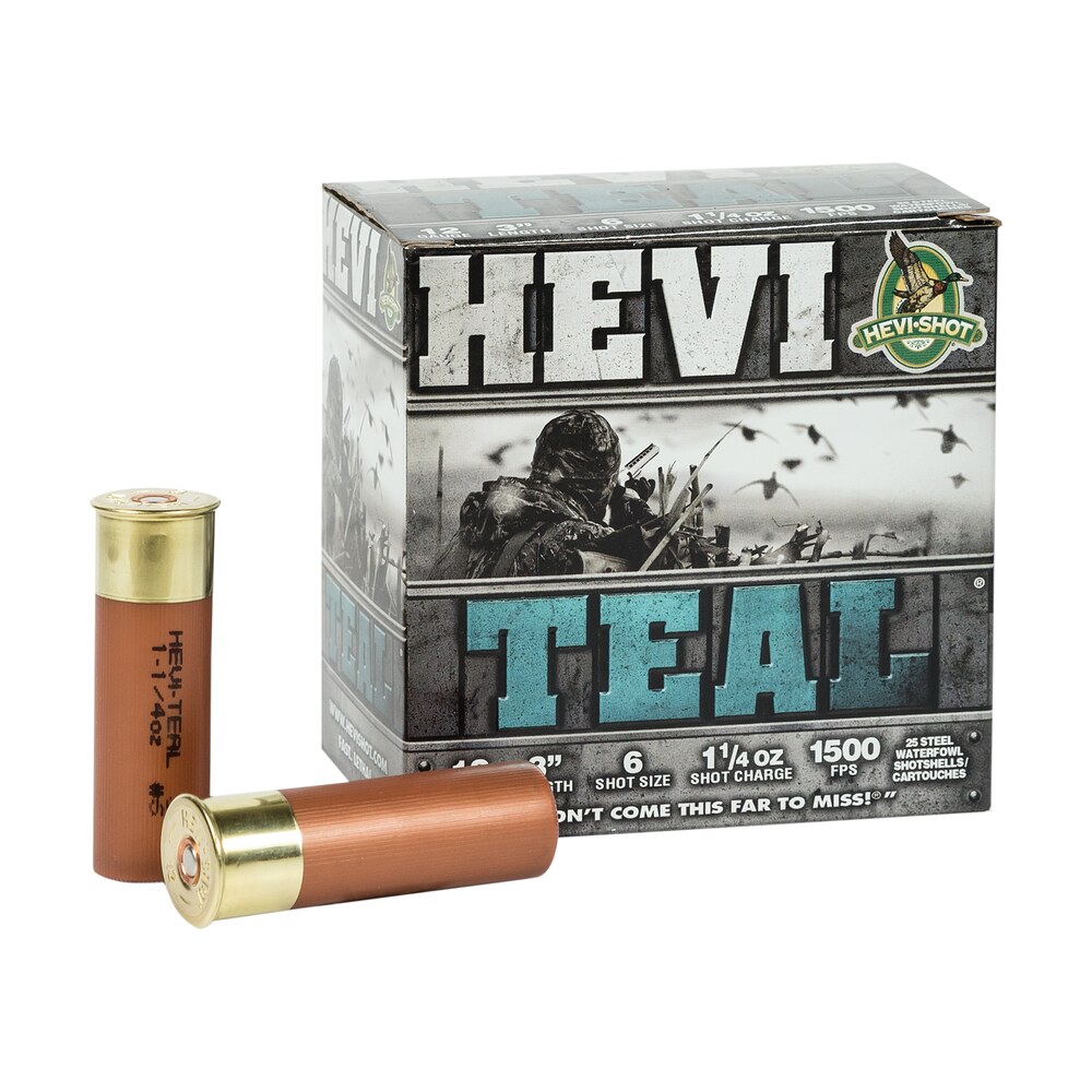 hevi shot hs60006 hevi teal 12gauge 3" 1 1/4oz 6shot 25 per box/10 case HEVI-Shot HS60006 HEVI-Teal 12Gauge 3" 1 1/4oz 6Shot 25 Per Box/10 Case Sports South item 117481