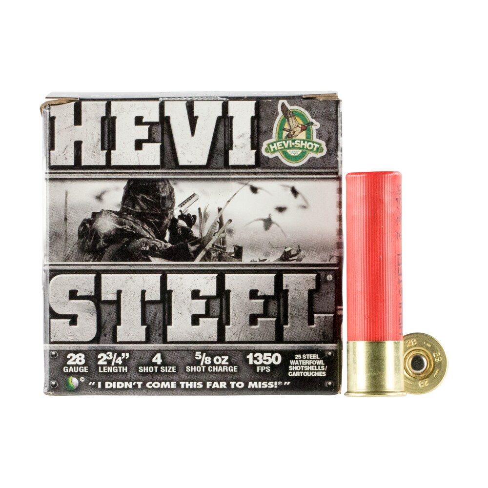 hevi shot hs62804 hevi steel 28gauge 2.75" 5/8oz 4shot 25 per box/10 case HEVI-Shot HS62804 HEVI-Steel 28Gauge 2.75" 5/8oz 4Shot 25 Per Box/10 Case Sports South item 117582