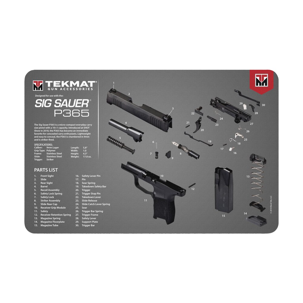 tekmat tekr17sig9365 sig sauer p365 cleaning mat multi color rubber 11"x17" sig p365 parts diagram TekMat TEKR17SIG9365 Sig Sauer P365 Cleaning Mat Multi-Color Rubber 11"x17" Sig P365 Parts Sports South item 117828