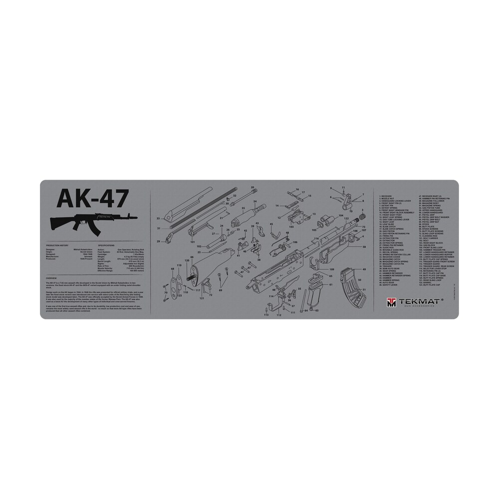 tekmat tekr36ak47gy ak 47 cleaning mat black/gray rubber 12"x36" ak 47 parts diagram TekMat TEKR36AK47GY AK-47 Cleaning Mat Black/Gray Rubber 12"x36" AK-47 Parts Diagram Sports South item 117935