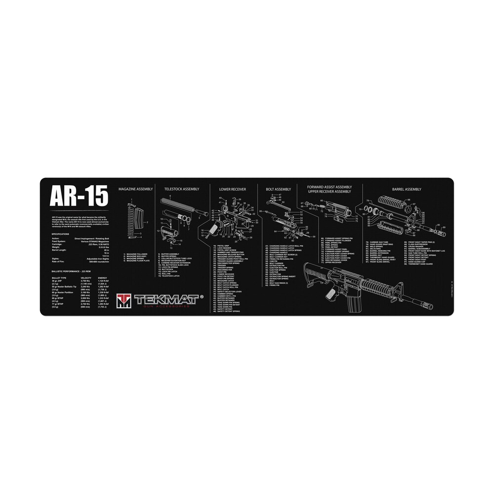 tekmat tekr36ar15 ar 15 cleaning mat black/white rubber 12"x36" ar 15 parts diagram TekMat TEKR36AR15 AR-15 Cleaning Mat Black/White Rubber 12"x36" AR-15 Parts Diagram Sports South item 117936