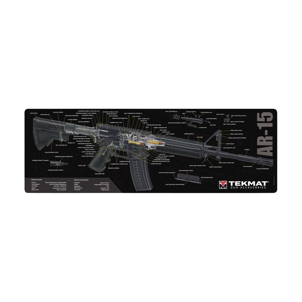 tekmat tekr36ar15 cleaning mat black/white rubber 12"x36" ar 15 3d cutaway TekMat TEKR36AR15 Cleaning Mat Black/White Rubber 12"x36" AR-15 3D Cutaway Sports South item 117937