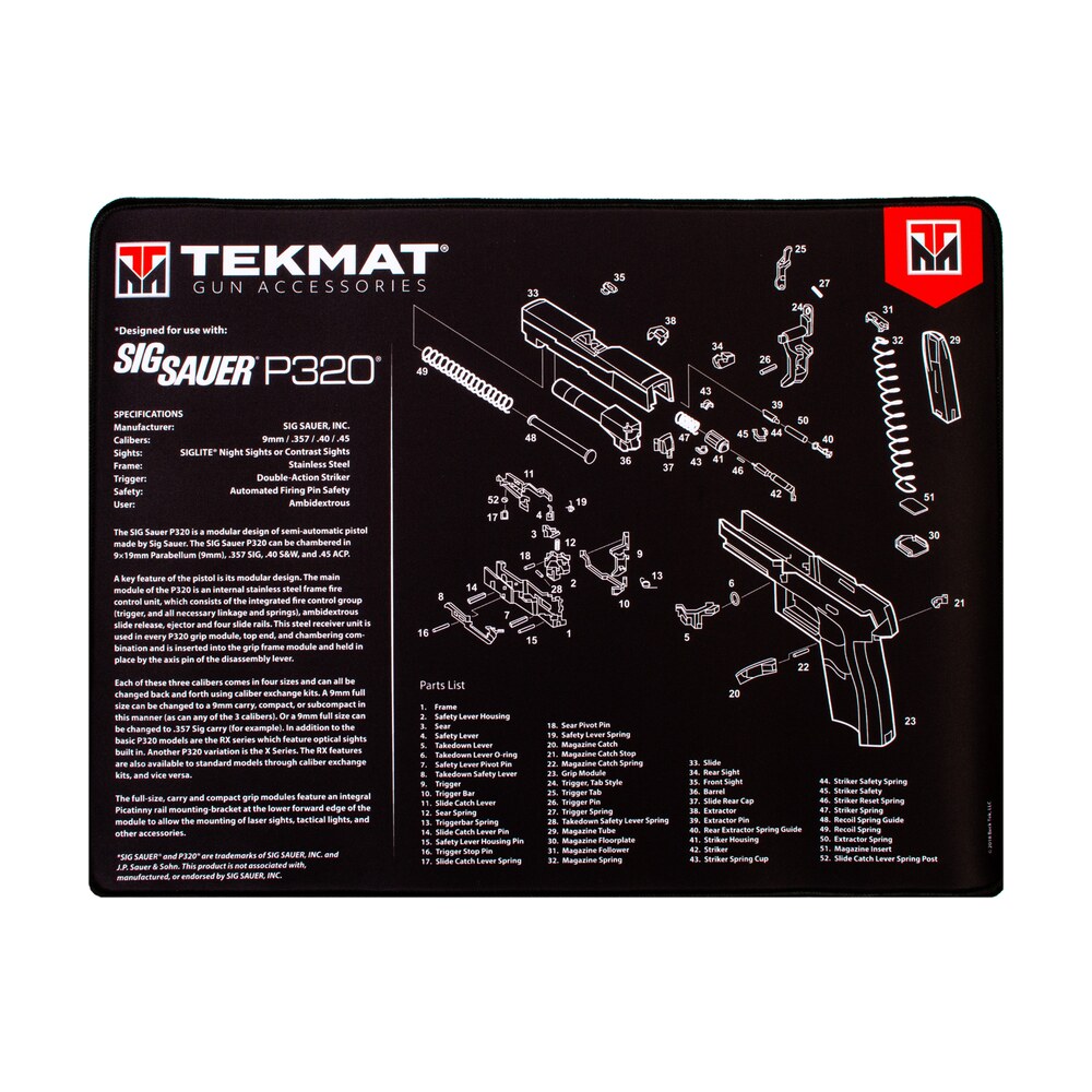 tekmat tekr20sigp320 sig sauer p320 ultra 20 cleaning mat black/white rubber 15"x20" sig p320 parts diagram TekMat TEKR20SIGP320 Sig Sauer P320 Ultra 20 Cleaning Mat Black/White Rubber 15"x20" Sig P320 Sports South item 117946